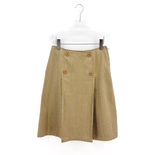 빈티지 버튼 스트라이프 미디 스커트
