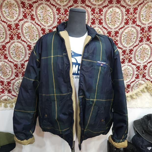 폴로스포츠 90s 블랙와치 체크 숏 패딩 점퍼

