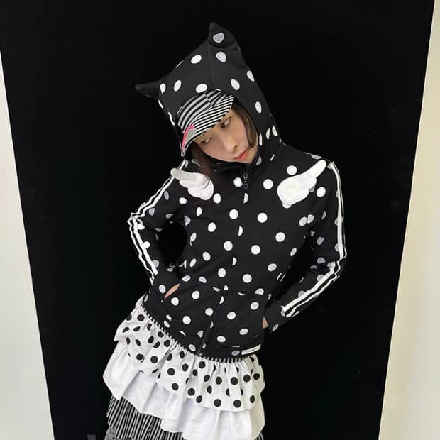 Tsunami 엔젤 도트 뿔 후드 집업 자켓