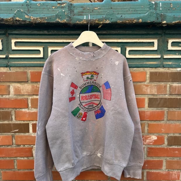 90s fruit of the loom 디스트레스드 블랙다잉 스웻셔츠