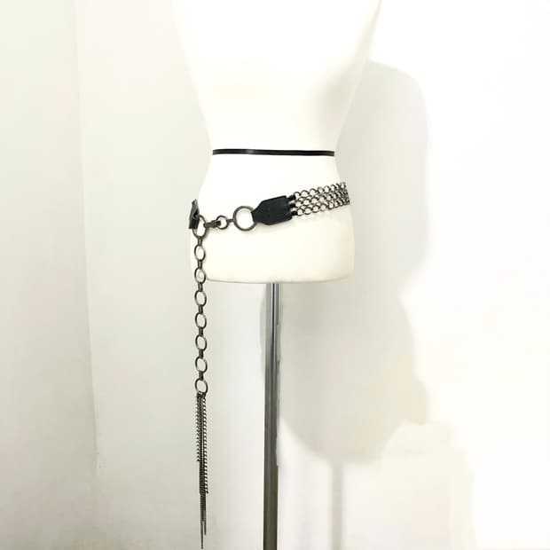 빈티지 큐빅 실버 드롭 체인 벨트 갸루 펑크 긱시크