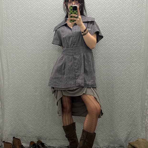 빈티지 러블리 시크 세일러 빅카라 스트라이프 셔츠 원피스 K0039