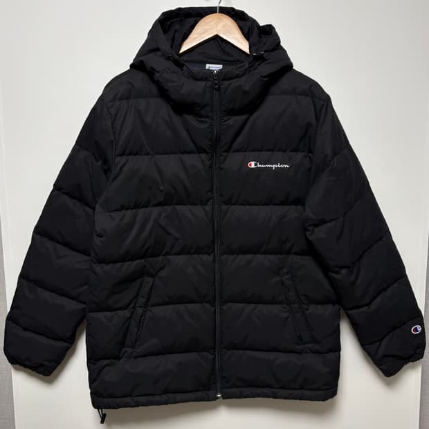 챔피온 블랙 후드 푸퍼 다운 패딩