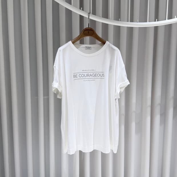 (A+/XXL) / 브루넬로쿠치넬리 프린팅 코튼 화이트 반팔 티셔츠