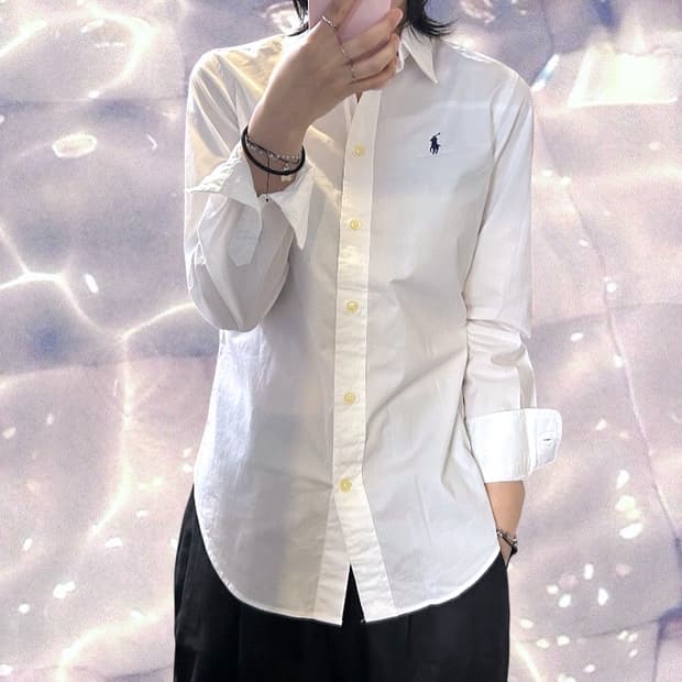 폴로 랄프로렌 신형 큐알 솔리드 셔츠 화이트 S 