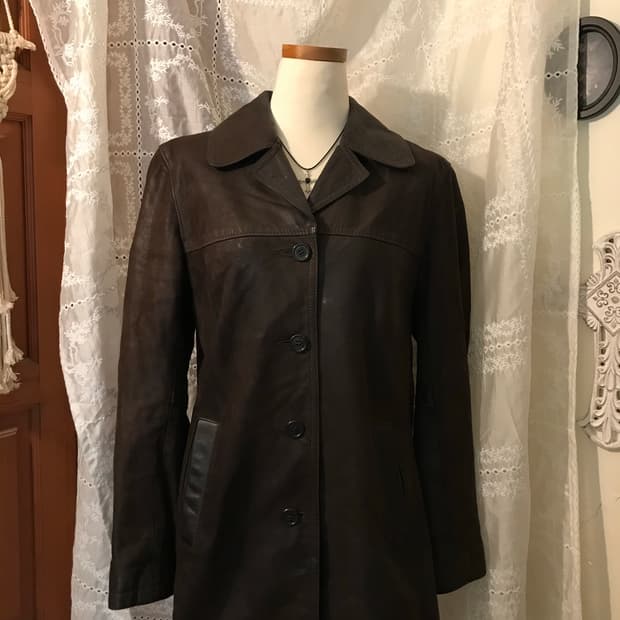 빈티지 브라운 레더 하프자켓