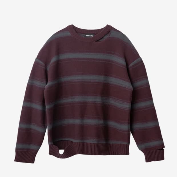 Gradation line slit long sleeve knitWINE