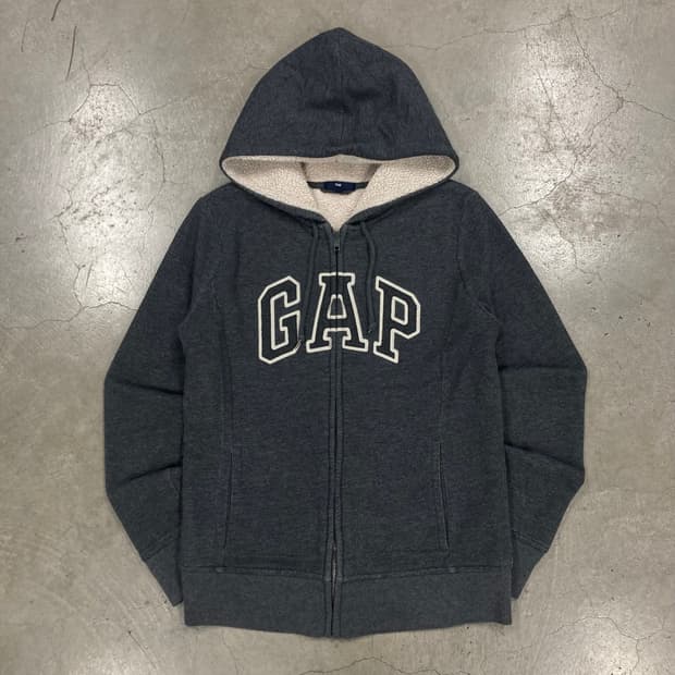 GAP 차콜 그레이 스펠아웃 빅로고 기모 후드 집업