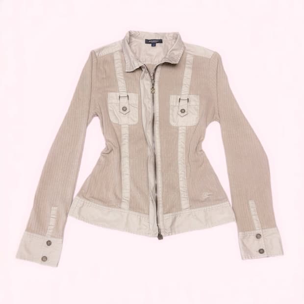 버버리 블루라벨 런던 1 사이즈 노바체크 디테일 골지 딱붙 집업