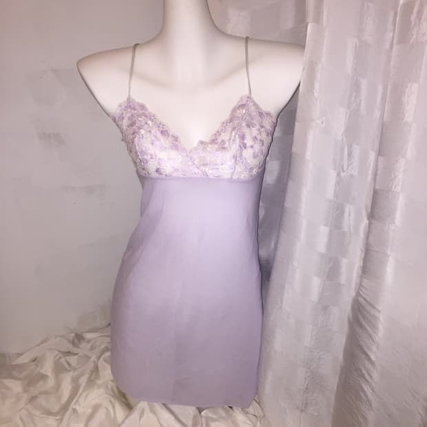 JPN Vintage 로걀 갸루 라벤더 란제리 슬리브리스 슬립