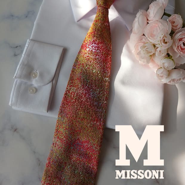미쏘니 실크 핑크 멀티 직조 패턴 넥타이 9.6cm A등급 A19088
