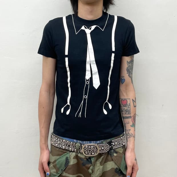 Suspender Printed Black T-Shirt 