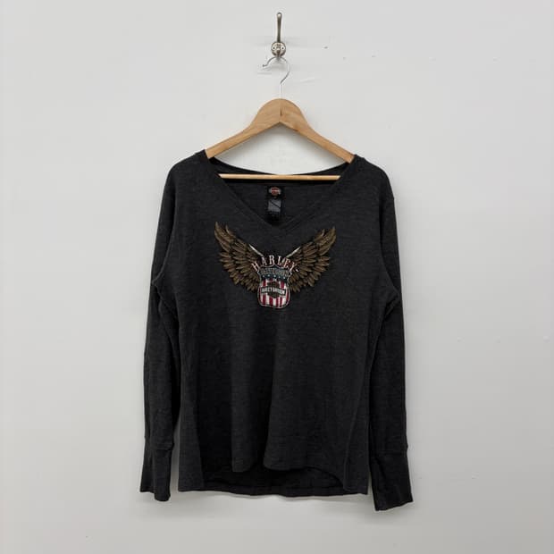 할리데이비슨 긴팔 티셔츠 차콜 그레이 여성 XL
