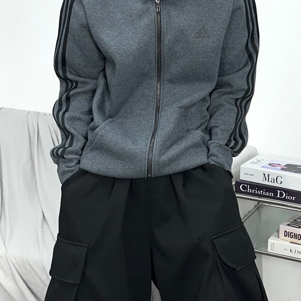 아디다스 블랙 차콜 후드집업 2XL