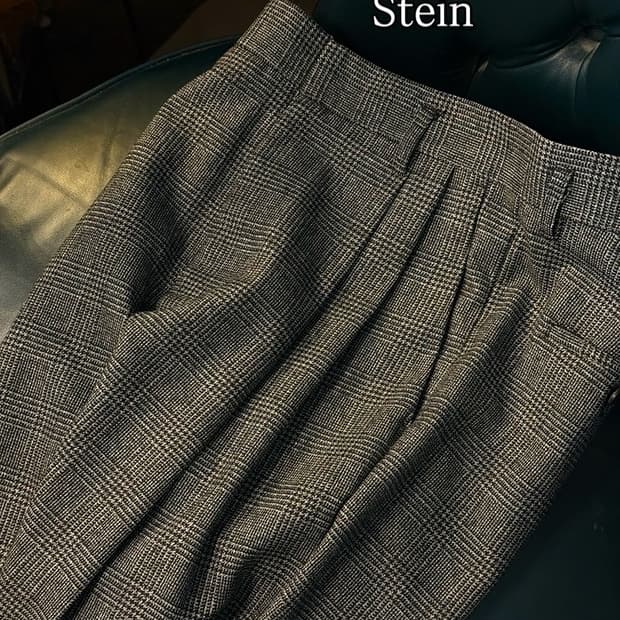 Stein 슈타인 투턱 와이드 트라우져 체크 치노팬츠