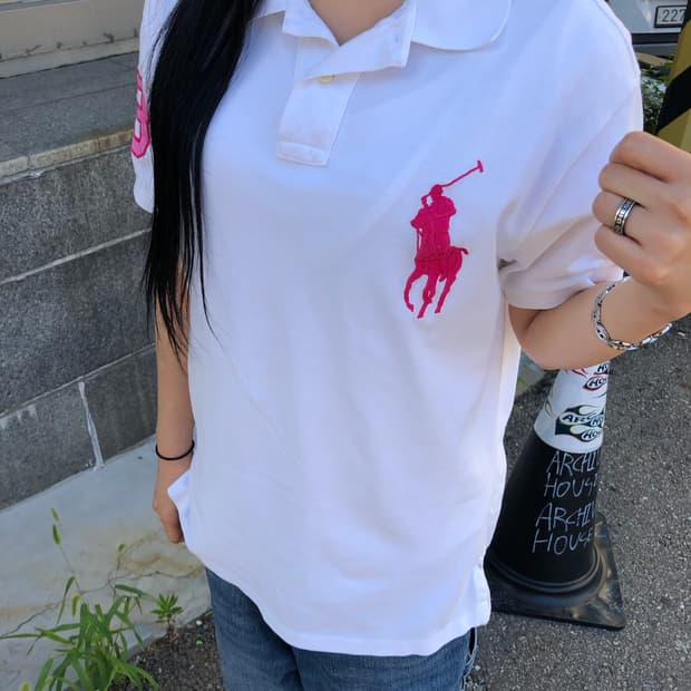 폴로 랄프로렌 빅포니 핑크 화이트 카라 반팔티