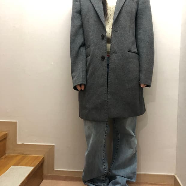 빈티지 그레이 울 하프 코트
