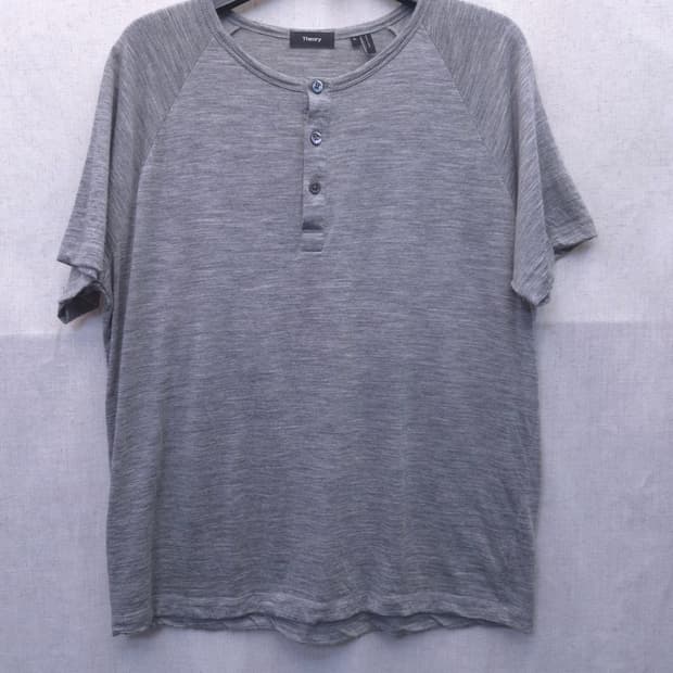 Theory 띠어리 그레이 헨리넥 반팔 티셔츠 XL