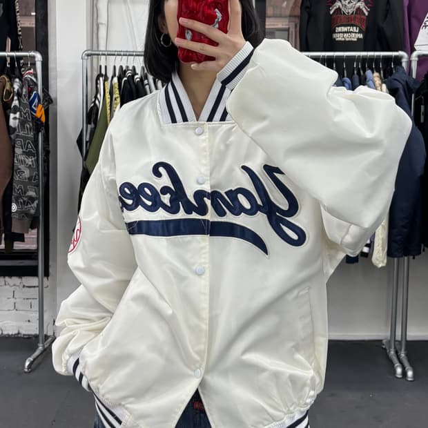 마제스틱 뉴욕 양키스 화이트 스타디움 자켓