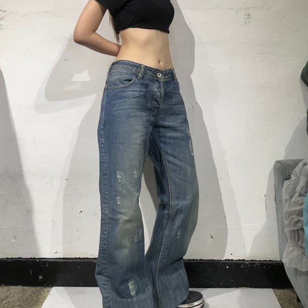 디젤 연청 와이드 데님 팬츠 