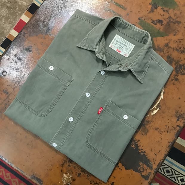 80s 리바이스 투포켓 카키 코튼 셔츠 남성 105 사이즈