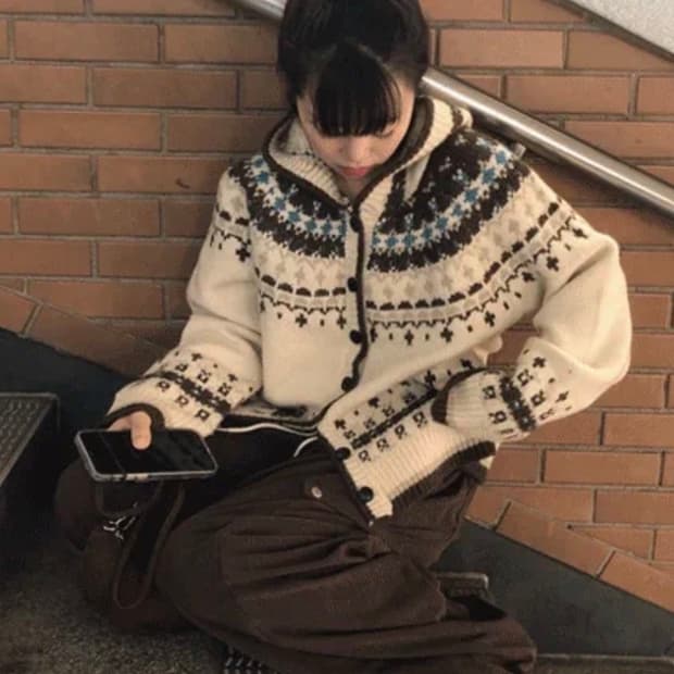 빈블 뉴플 노르딕 자가드 후드가디건