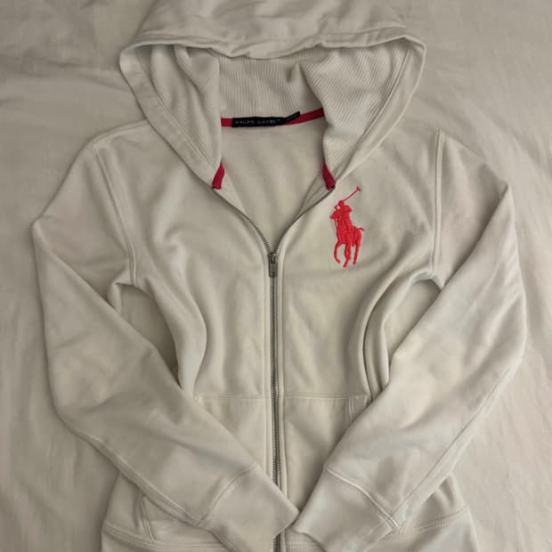 폴로 빅포니 화이트 후드집업 S