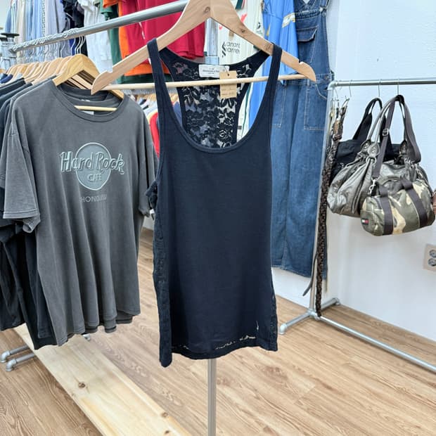 빈티지 Abercrombie 네이비 레이스 슬림 슬리브리스
