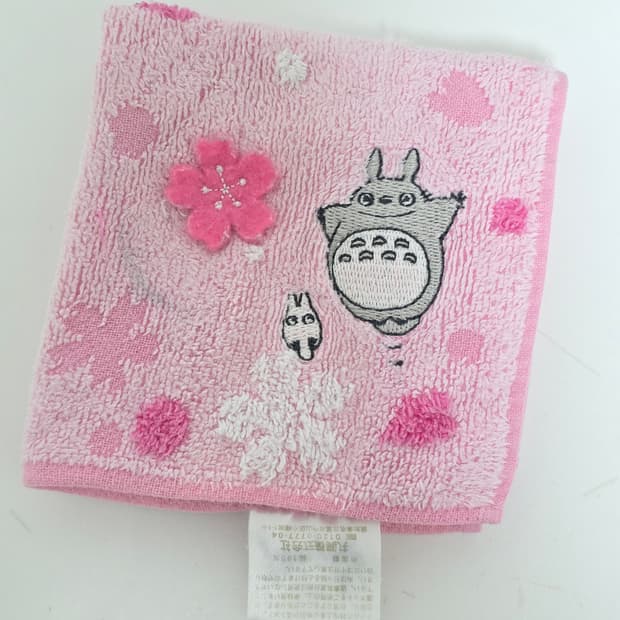 3000원/고전 일본빈티지 토토로 지브리 핑크 벚꽃바람 핸드타올
