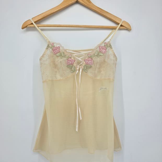 아이보리 레이스 꽃무늬 슬립 뷔스티에