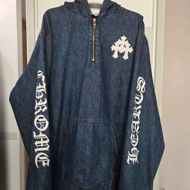 크롬하츠 트리플 화이트 레더패치 데님 아노락 후드(정품)