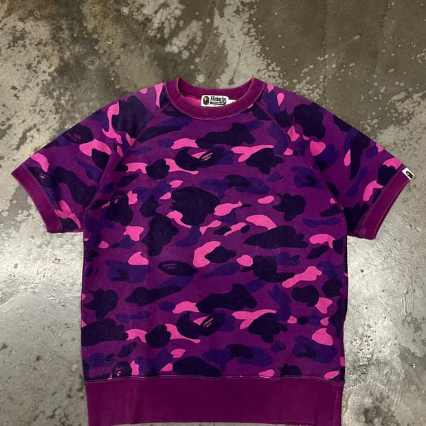 베이프 반팔맨투맨 퍼플카모 M