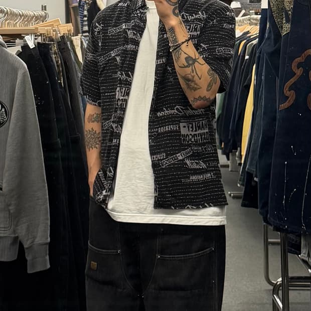 S) 할리데이비슨 빈티지 레터링 패턴 반팔 셔츠