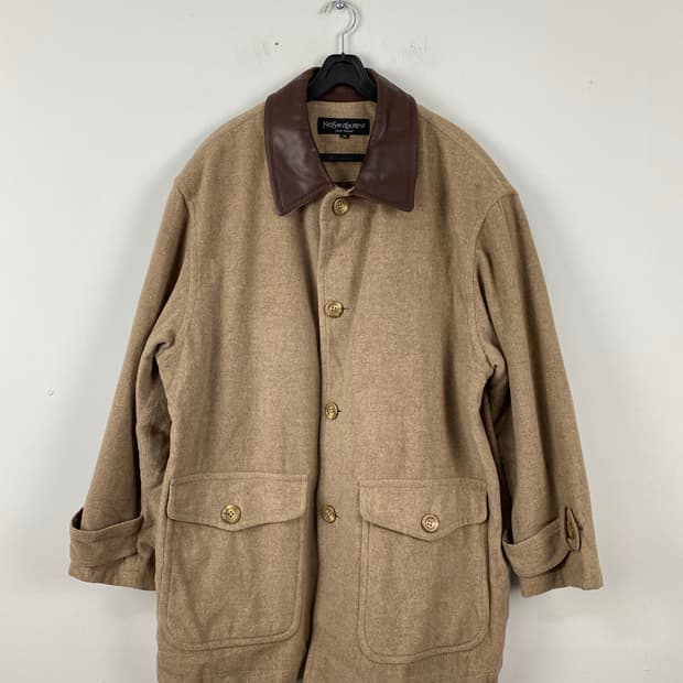 입생로랑 YSL 90s 레더 카라넥 코트 M