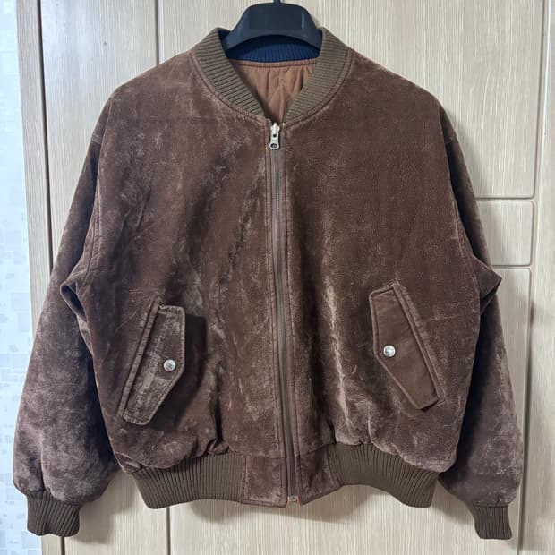 빈티지 브라운 스웨이드 봄버 가죽 양면 자켓