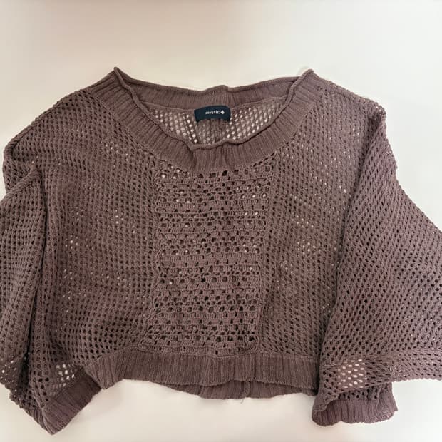 브라운 가오리핏 그물 니트 모리걸