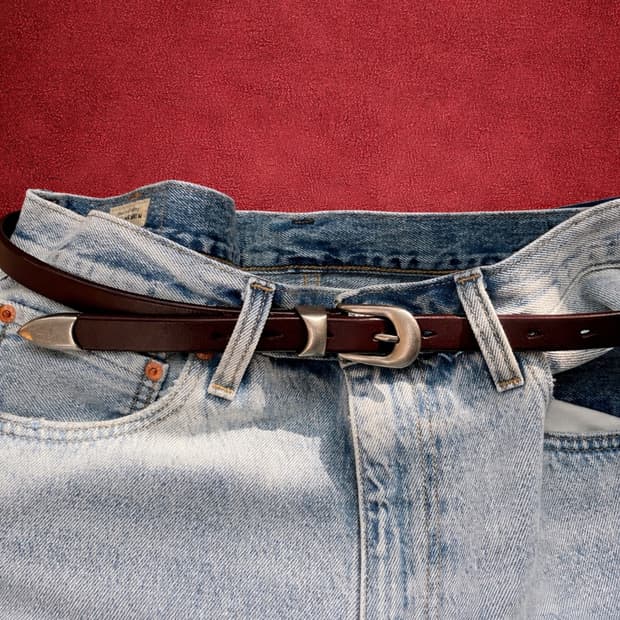 러스틱 버건디 슬림 가죽벨트