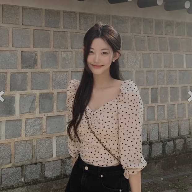 제니오 도트 블라우스 베이지 s