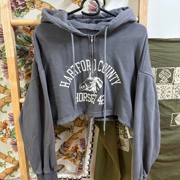 y2k 애쉬그레이 크롭 후드티 