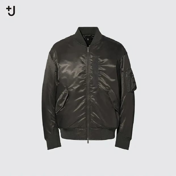 유니클로 +j  하이브이드다운 오버사이즈 MA-1 블루종 그레이