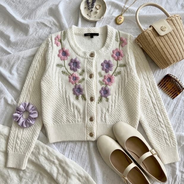 maje 마쥬 플라워 자수 가디건