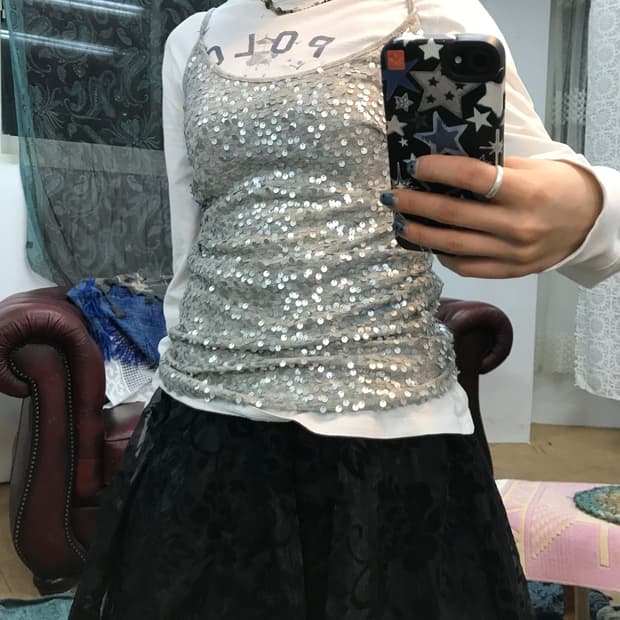 빈티지 여성 스팽글 슬리브리스