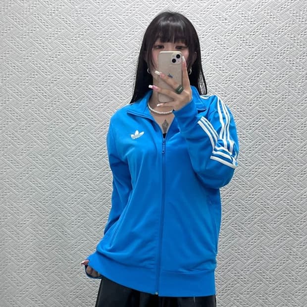 아디다스 빈티지 파이어버드 레트로 스카이블루 져지 집업 XL C13523
