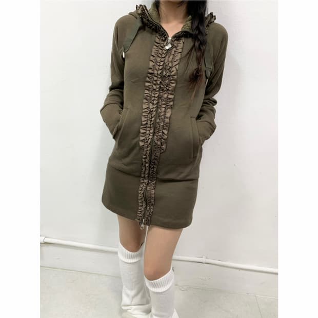 [&LOVE] 말차라떼 맛 레이스 후드집업 원피스