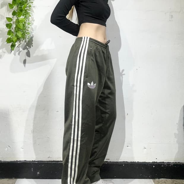 90s 아디다스 대대장 카키 파이어버드 화이트 삼선 트레이닝 바지 M