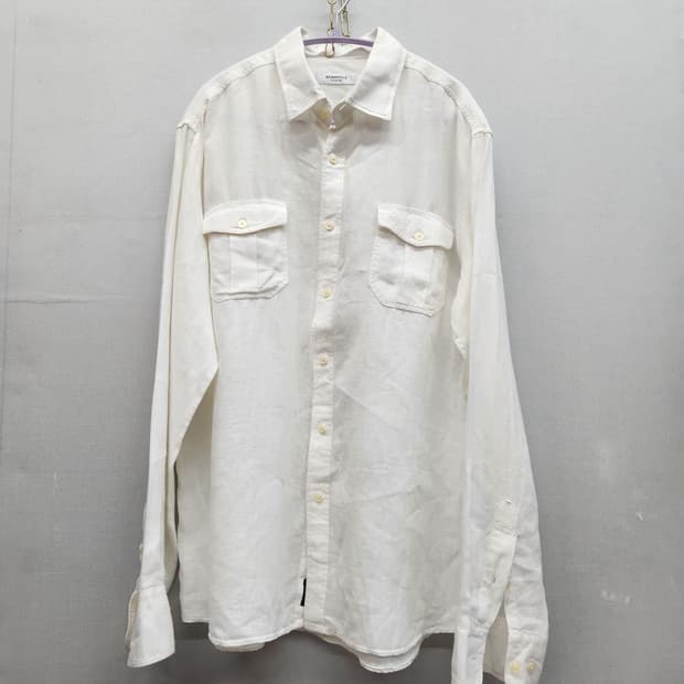 빈폴 로고 투포켓 린넨100% 화이트 셔츠 105(XL)
