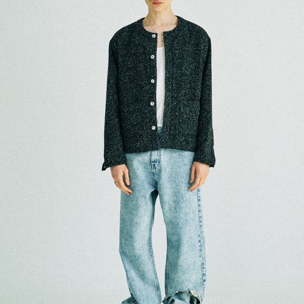 크러쉬어게인 트위드 가디건 자켓 멀티블랙