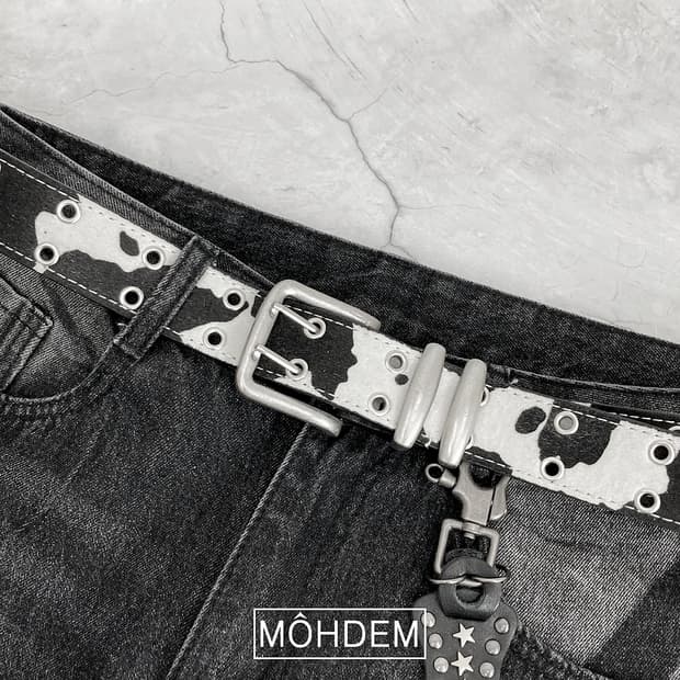 [Unisex] 카우 레오파드 송치털 웨스턴 롱 벨트