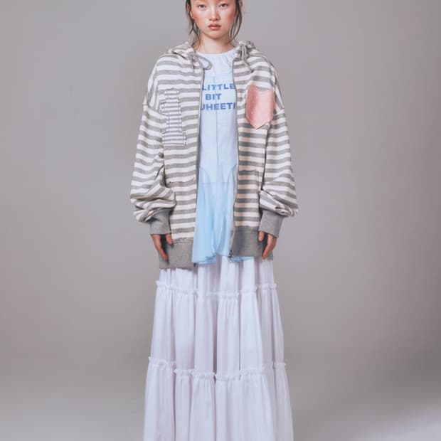 유희 I love 아플리케 후드 집업_멜란지그레이