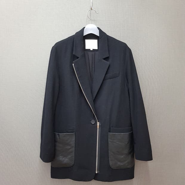 마쥬 maje 울 블렌드 가죽 포켓 블레이저 자켓 1사이즈